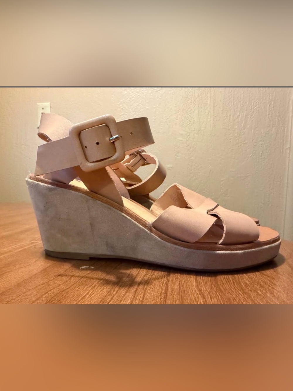 XOXO Blush Pink Wedge Sandals with Buckle Strap